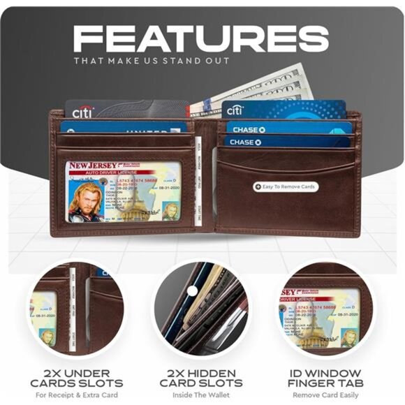 Wallet for Men’s - Genuine Leather Slim Bifold RFID Wallet - Gift for Men - Picture 5 of 7
